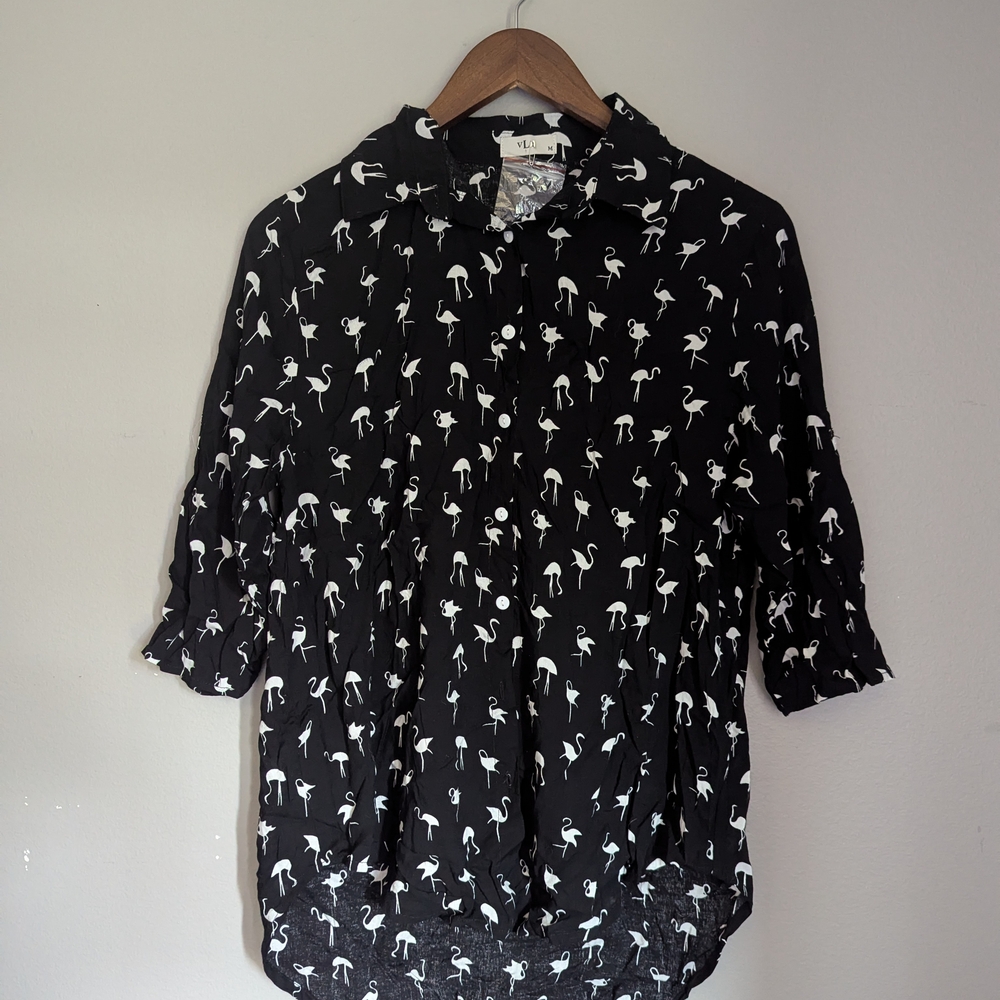 Black and White Button Down Shirt with Notched Collar